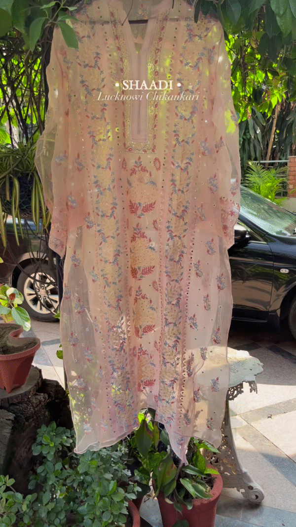 pink colour heavy chikankari suit set with koti - Image 5